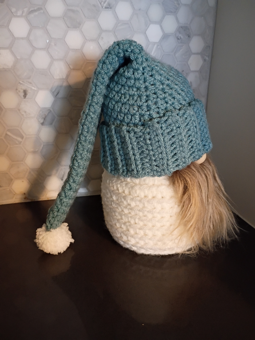 Handmade Crochet Gnome with Knit Hat - Picture 4 of 4